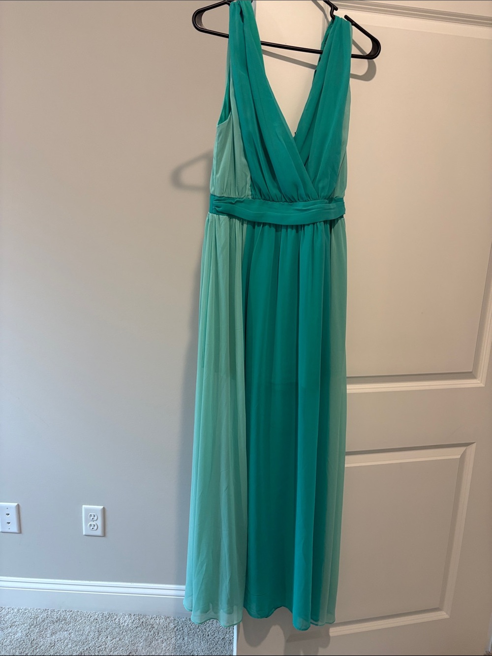 fab'rik Two-Tone Teal & Aqua Chiffon Maxi Dress
